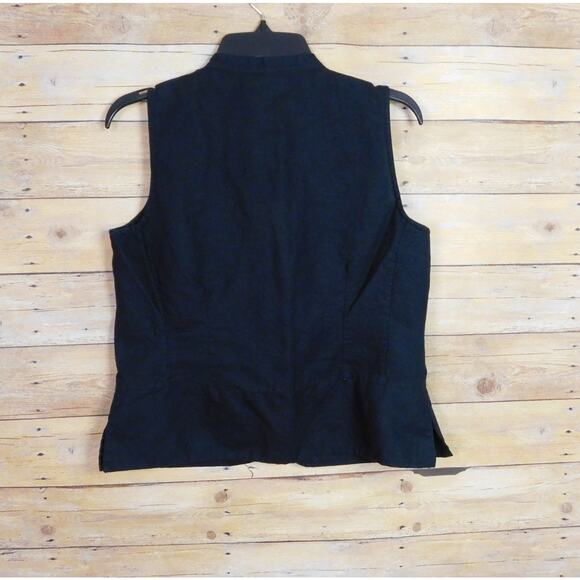 Geoffrey Beene Sport Shirt 12 Large Black Button Down V-Neck Sleeveless Linen - Picture 4 of 6